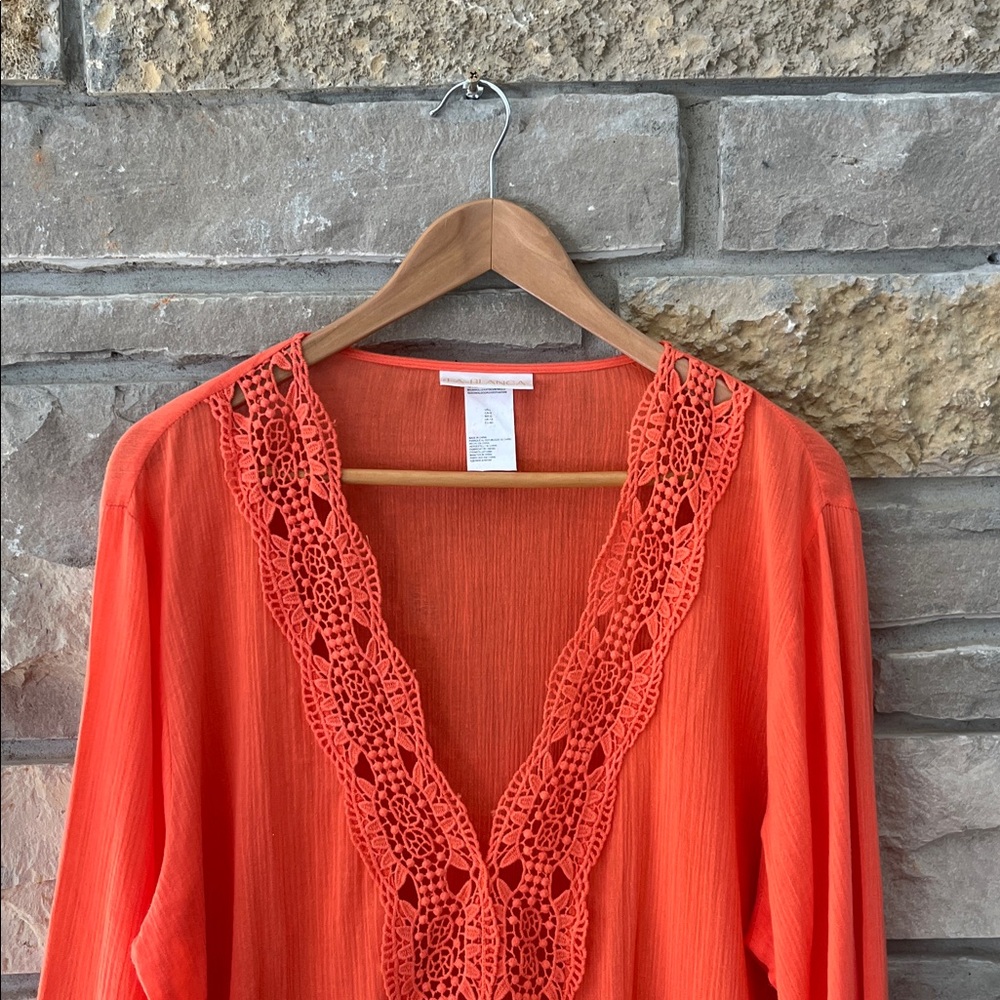 NWT La Blanca Vibrant Orange Crochet Swim Cover-Up Size Large - Picture 4 of 15